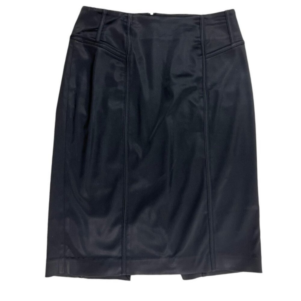 White House Black Market Black Satin Pencil Stretch Skirt Fully Lined Size 6